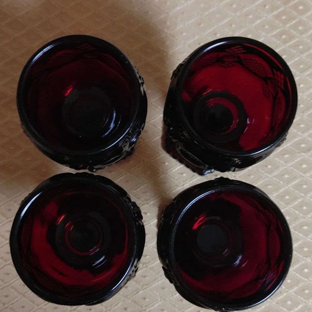 4 Vintage Avon Ruby Cape Cod 3 oz Wine Glasses Tea Light Candle Holder